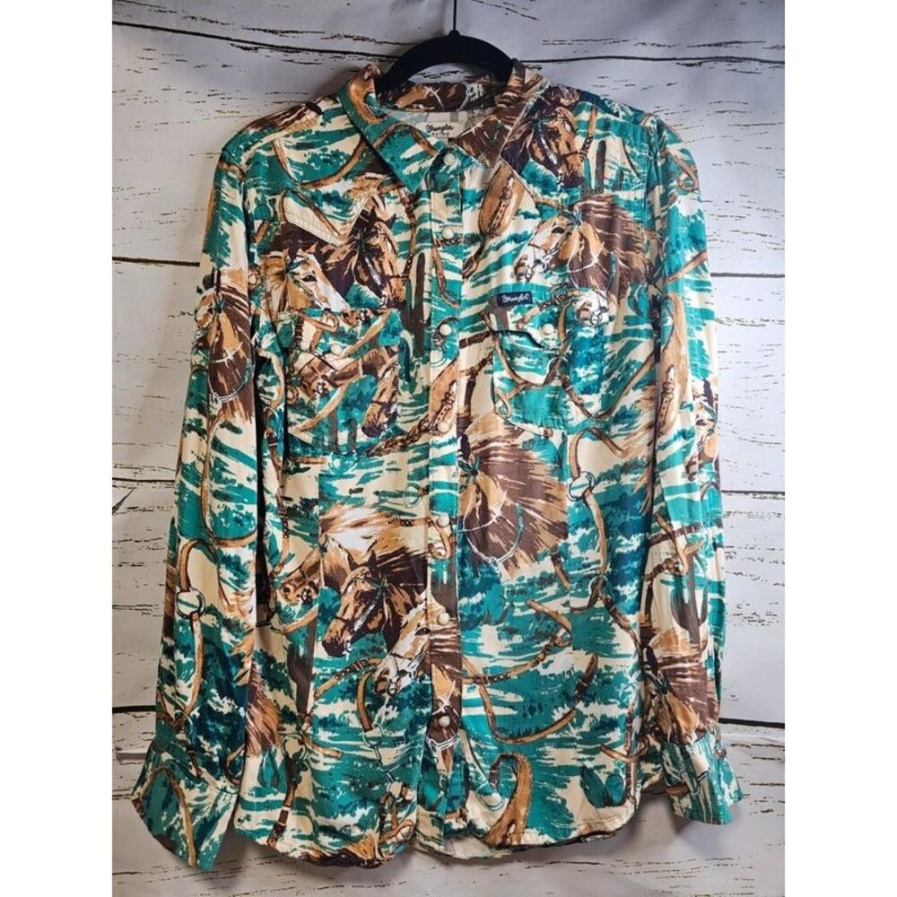 Wrangler Retro Western Horse Print Pearl Snap Shirt M